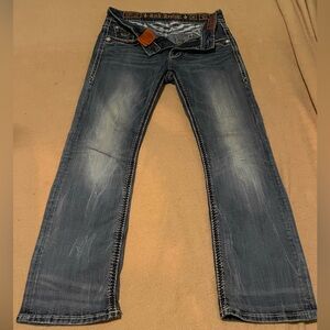 Rock Revival Faded Blue Jeans Men 32